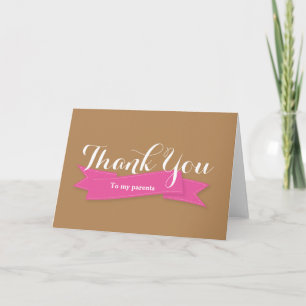 Gold and Pink Ribbon Thank You Card