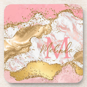 Gold and Pink Sequins Agate Coaster