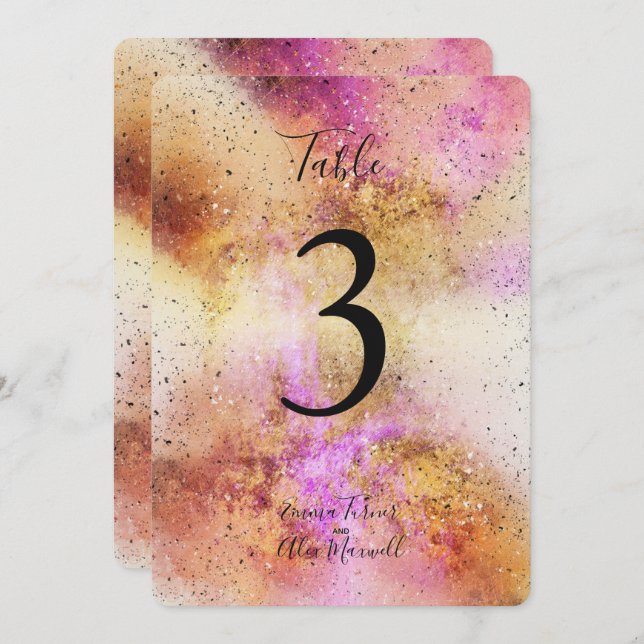 Gold and Pink Sky Watercolour | Table number cards (Front/Back)