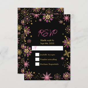 Gold and Pink Snowflakes Winter RSVP Card