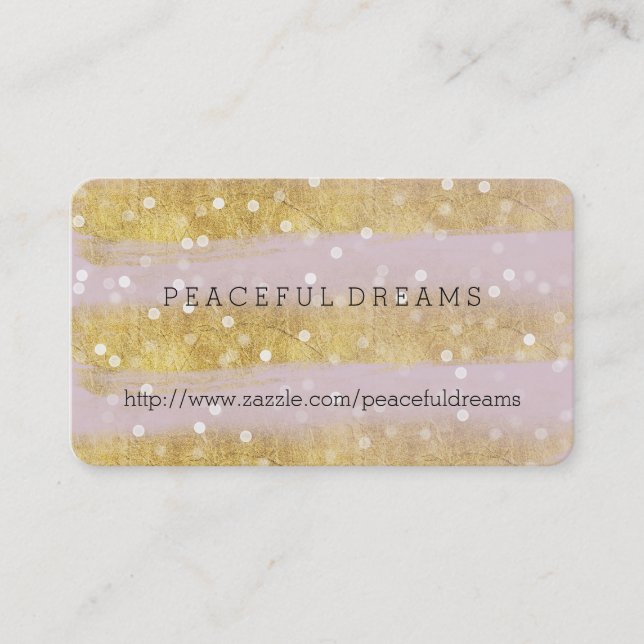 Gold and Pink Stripes Bokeh Confetti Business Card (Front)