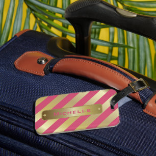 Gold and Pink Stripes DIY Background Colour Luggage Tag