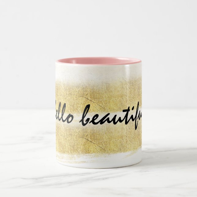 Gold and Pink Stripes Two-Tone Coffee Mug (Center)