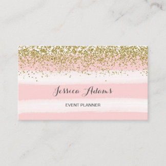 Gold and Pink Stripes Watercolor Business Card