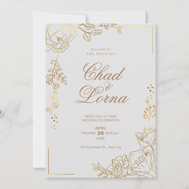 Gold and Pink Wedding Invitation Card  (Front)