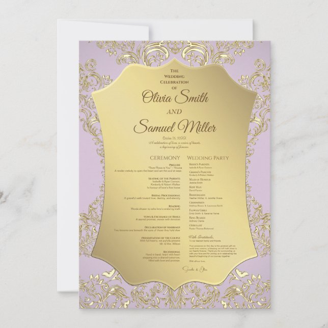 Gold And Pink Wedding Program Invitation (Front)