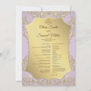 Gold And Pink Wedding Program Invitation