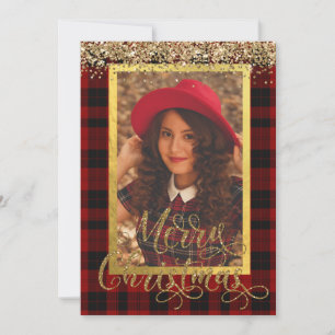 Gold and Plaid Christmas Photo Card