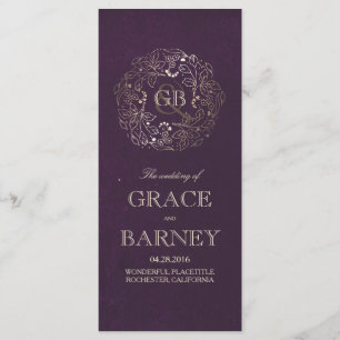 Gold and Plum Floral Vintage Wedding Programs Programme