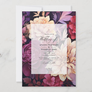 Gold and Plum Wine Floral Fall Wedding Invitation