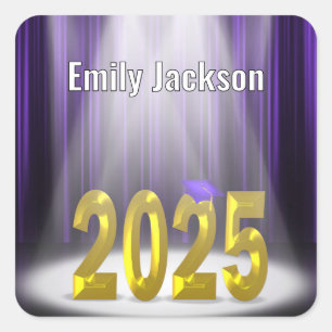 Gold and Purple 2025 Graduation Square Sticker