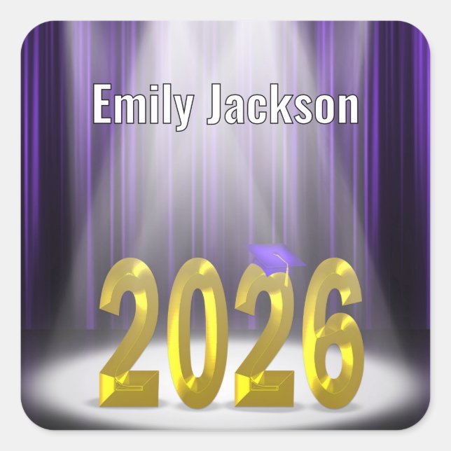 Gold and Purple 2025 Graduation  Square Sticker (Front)