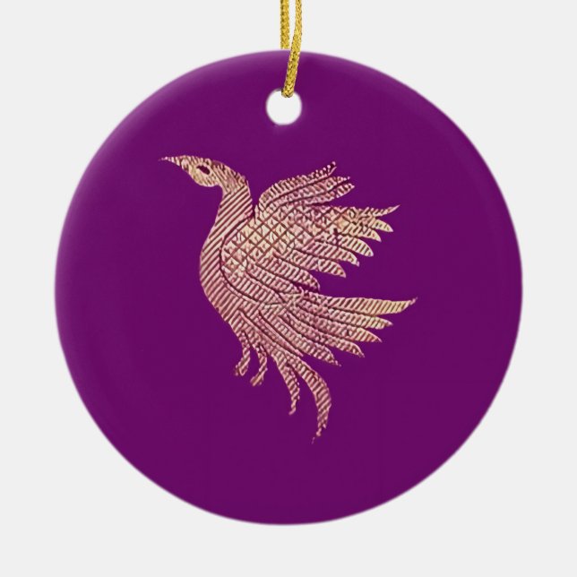 Gold and purple bird christmas tree ceramic tree decoration (Front)