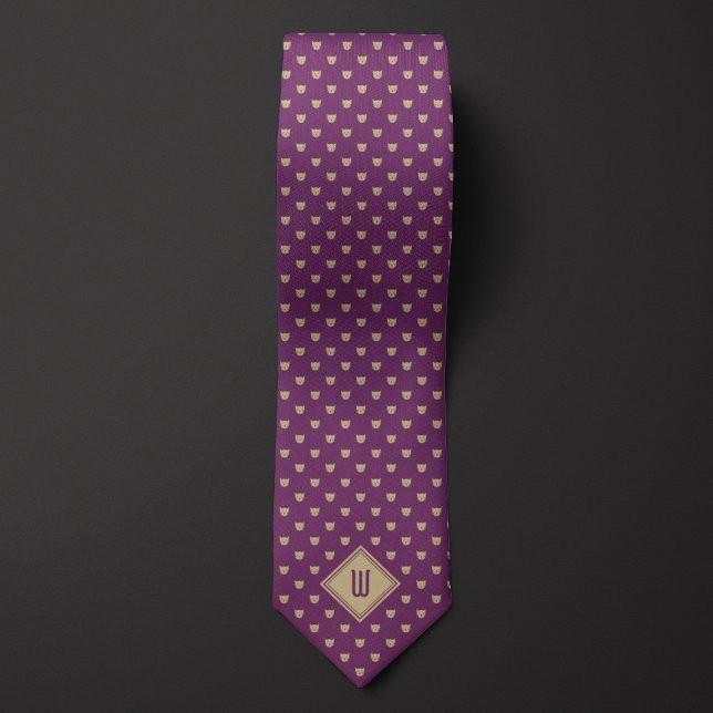 Gold and Purple Classy Cat Monogram Tie (Creator Uploaded)