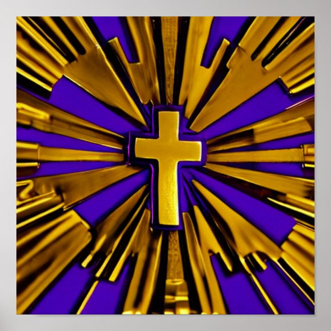 Gold and Purple Cross with Rays Poster (Front)
