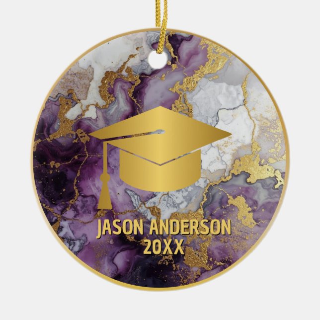 Gold and Purple Custom Graduation Ornament (Front)