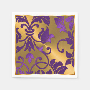 Gold and Purple Damask Napkin