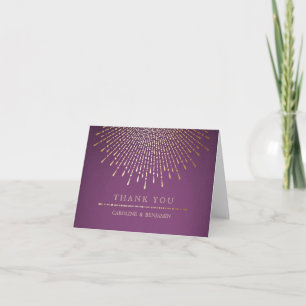 Gold and purple deco vintage wedding  thank you card