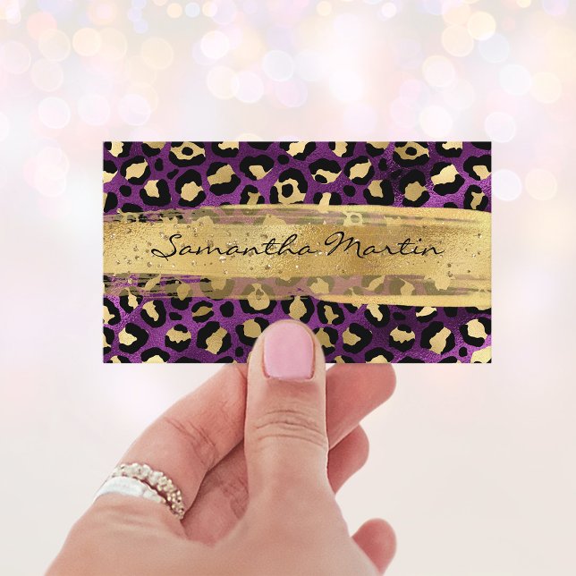 Gold and Purple Foil Leopard Brush Stroke Business Card (Gold and Purple Foil Leopard Brush Stroke Business Card)