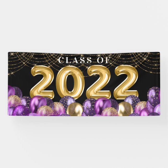 Gold and Purple Glitter Class of 2022 Graduation Banner (Horizontal)