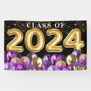 Gold and Purple Glitter Class of 2024 Graduation Banner