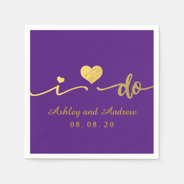 Gold and Purple I Do | Wedding Paper Napkin (Front)