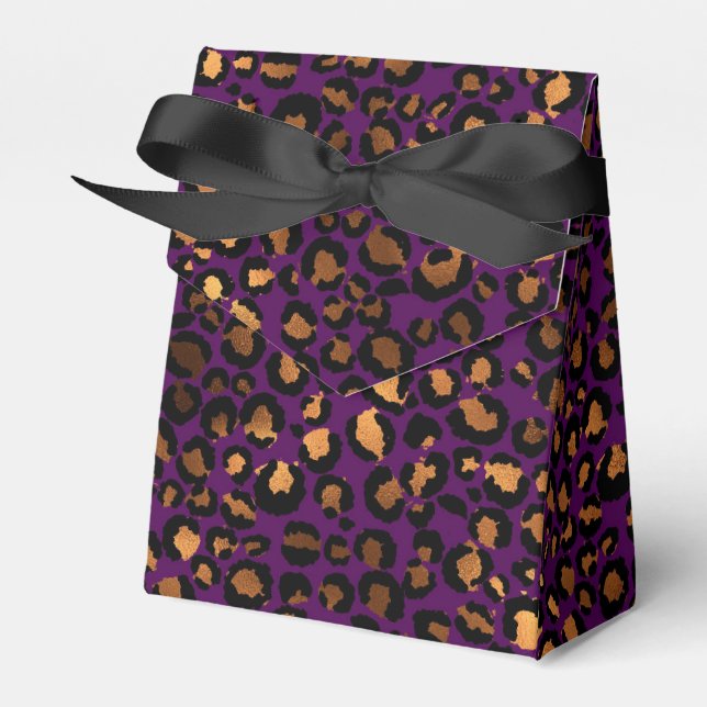 Gold and Purple Leopard Pattern Favour Box (Front Side)