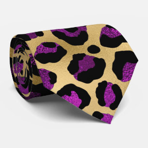 Gold and Purple Leopard Print Tie