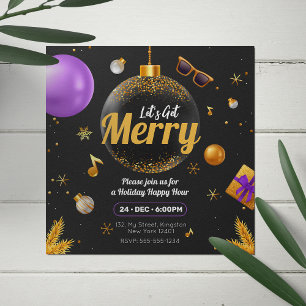 Gold and Purple Let's get Merry Christmas Fun Invitation