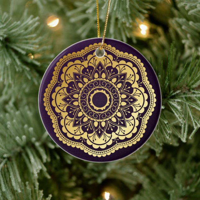 Gold and Purple Mandala Ceramic Tree Decoration (Tree)