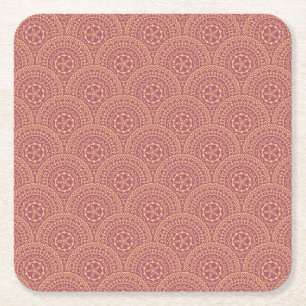 Gold and purple mandala waves pattern square paper coaster