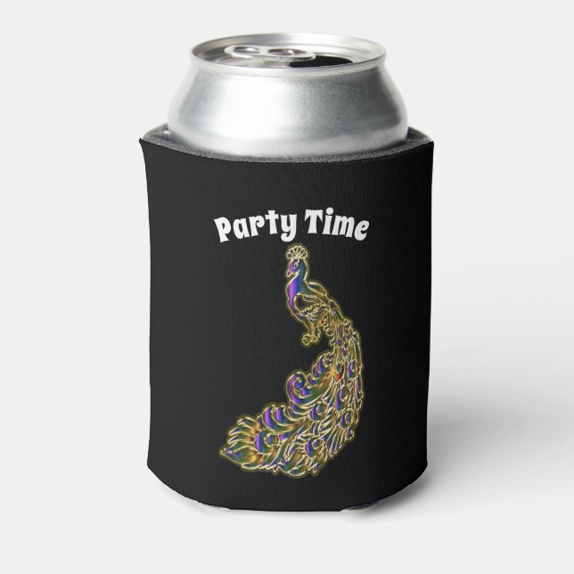 Gold and purple peacock glimmering brightly can cooler (Can Back)