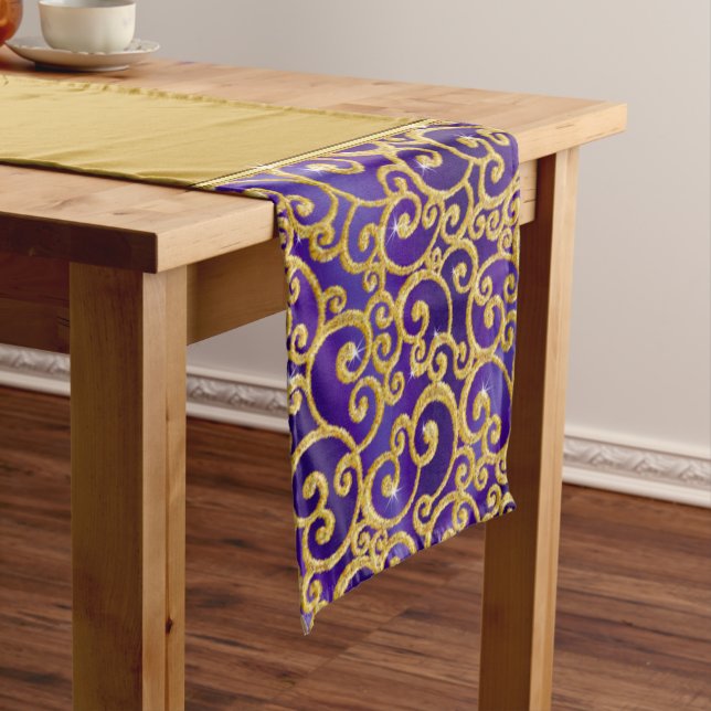 Gold and Purple Table Runner with Initials (In Situ)