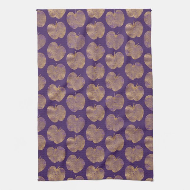 Gold and Purple Textured Apples Kitchen Towel (Vertical)