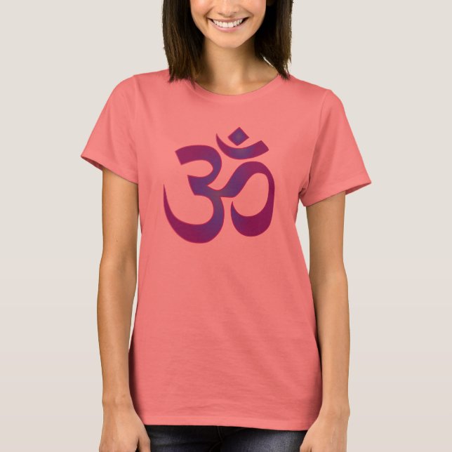 Gold and Purple Yoga Meditation Zen OM Symbol T-Shirt (Front)