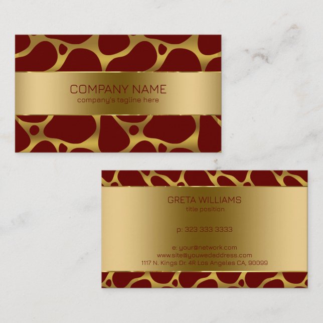 Gold and red abstract giraffe pattern business card (Front/Back)