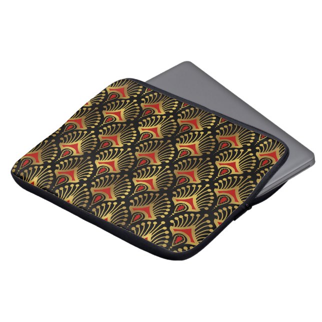 Gold and red Art Deco pattern Laptop Sleeve (Front Top)