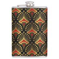 Gold and red Art Deco pattern on black