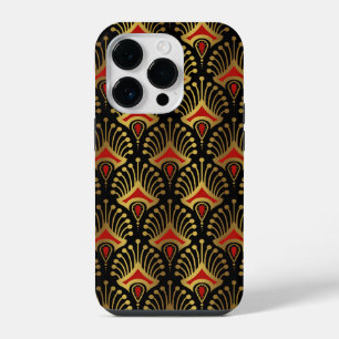 Gold and red Art Deco pattern on black iPhone 14 Pro Case
