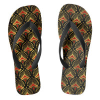 Gold and red Art Deco pattern on black