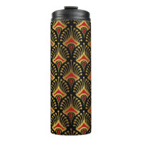 Gold and red Art Deco pattern on black