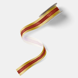 Gold and Red Background Shiny Stripes Accent Satin Ribbon