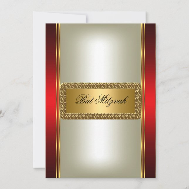Gold and Red Bat Mitzvah Invitation (Front)