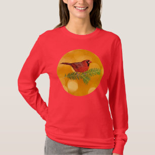 Gold and Red Cardinal Bird Art Holiday Shirt
