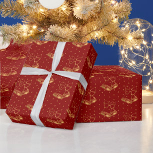 Gold and Red Christmas Bells Wrapping Paper