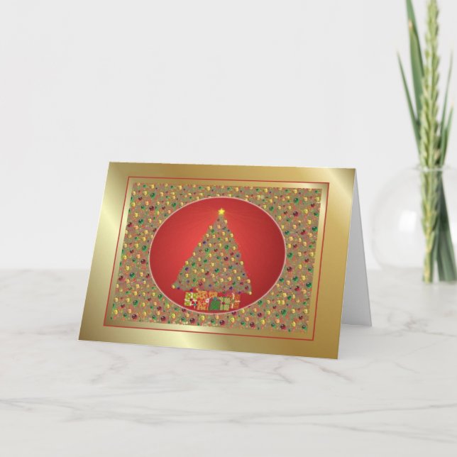 Gold and Red Christmas Tree Card (Front)
