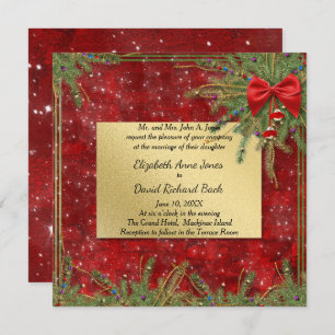 Gold and Red Christmas Wedding Invitation