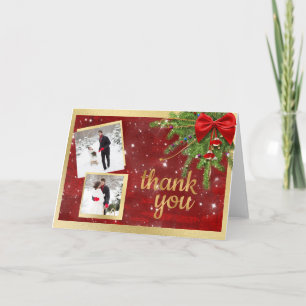Gold and Red Christmas Wedding Photo Thank You