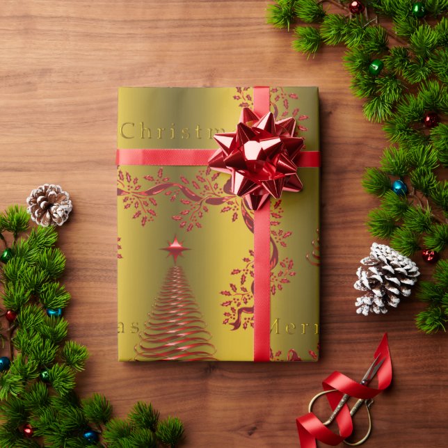 Gold and Red Christmas  Wrapping Paper (Holiday Gift)