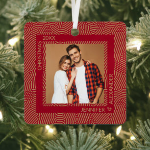 Gold and Red Couples Photo Metal Tree Decoration